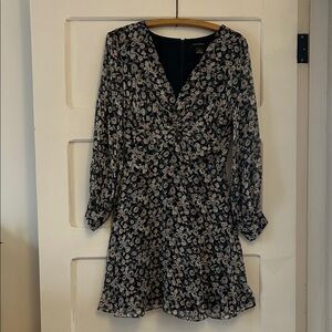 Club Monaco Mavy Floral Twist-Front Long Sleeve Mini Dress